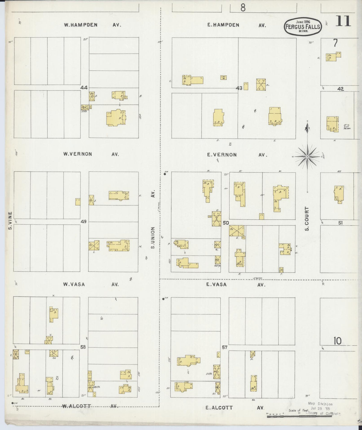 Sanborn Fire Insurance Map from Fergus Falls, Otter Tail County, Minnesota (1896), Sheet #0011 - Complete Map Set gallery image, historic Sanborn map, vintage wall art, Minnesota Minnesota