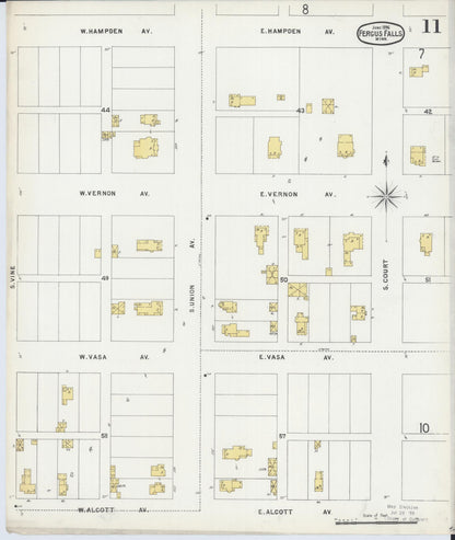 Sanborn Fire Insurance Map from Fergus Falls, Otter Tail County, Minnesota (1896), Sheet #0011 - Complete Map Set gallery image, historic Sanborn map, vintage wall art, Minnesota Minnesota