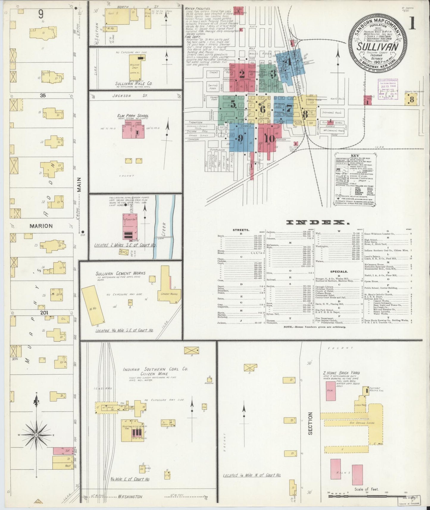 Sanborn Fire Insurance Map from Sullivan, Sullivan County, Indiana (1907), Sheet #0001 - Complete Map Set gallery image, historic Sanborn map, vintage wall art, Indiana Indiana