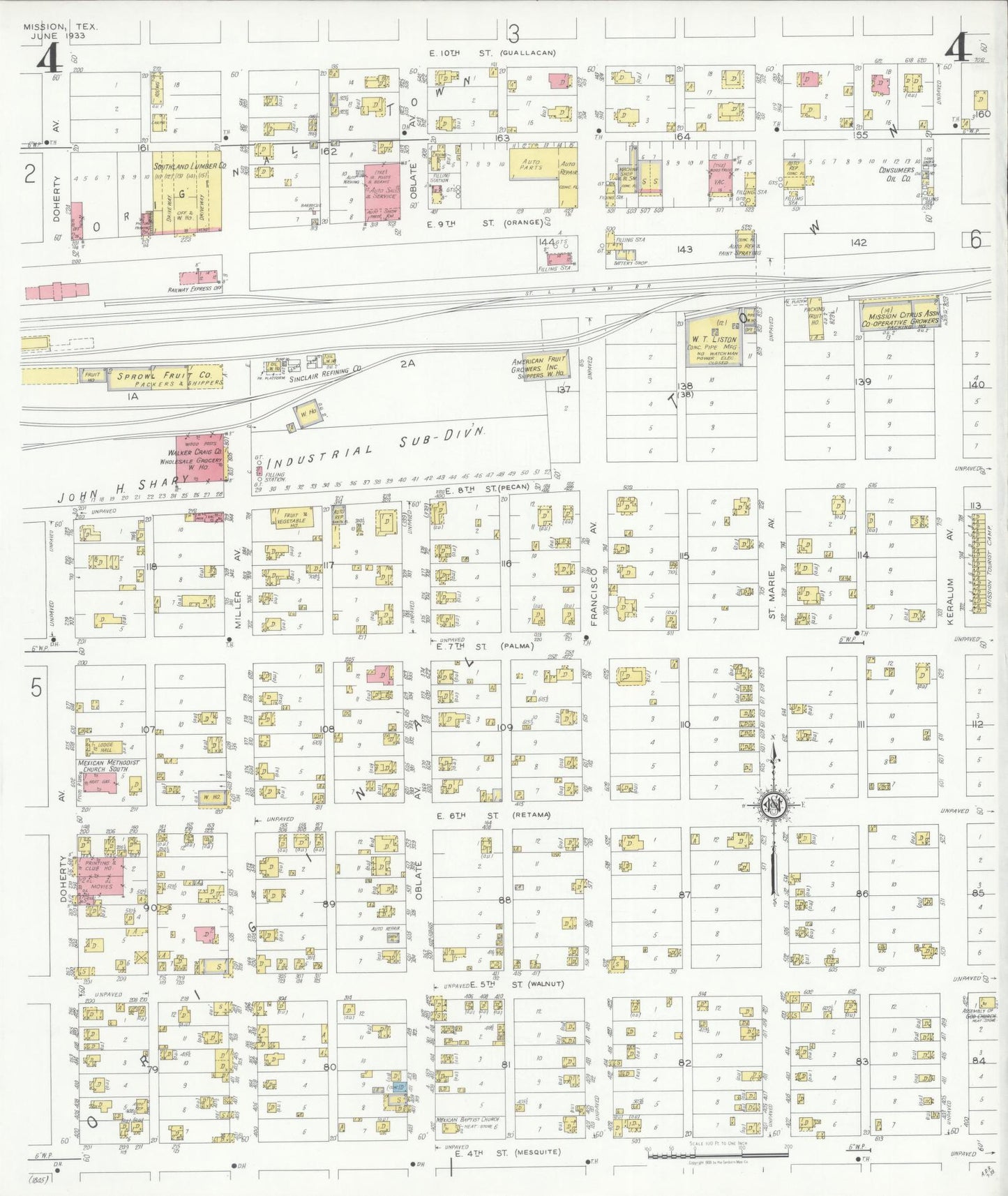 Sanborn Fire Insurance Map from Mission, Hidalgo County, Texas (1933), Sheet #0004 - Historic Sanborn Fire Insurance Map Print, vintage old map wall art, antique decor, genealogy gift, Texas Texas map