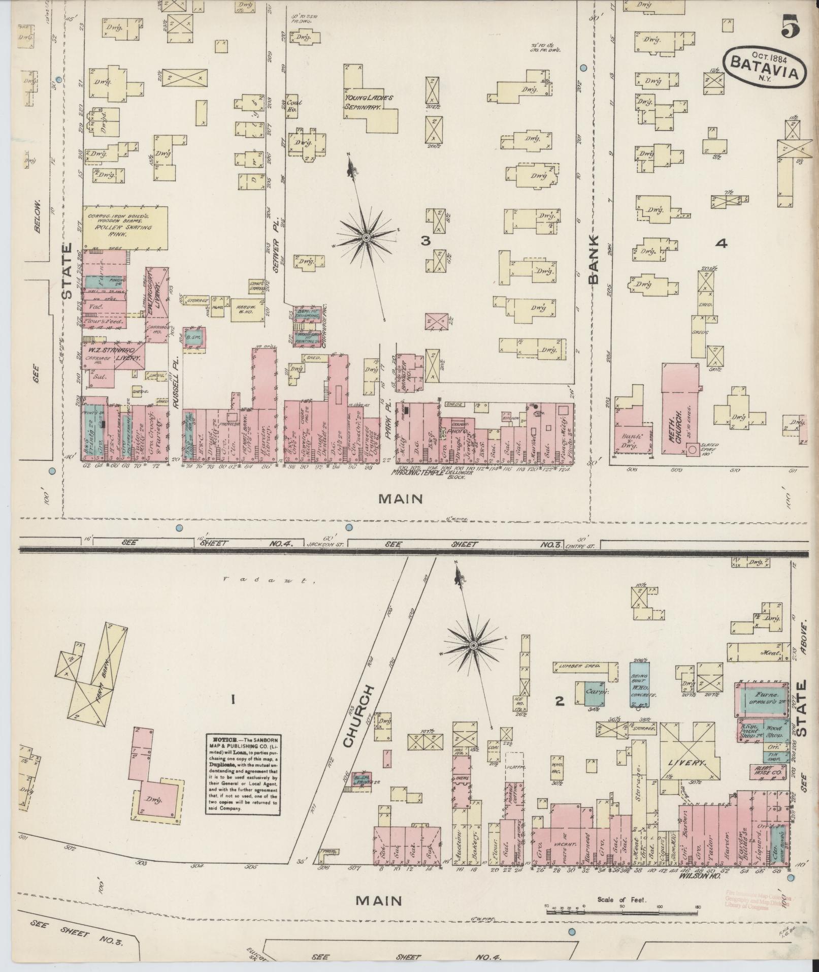 Sanborn Fire Insurance Map from Batavia, Genesee County, New York (1884), Sheet #0005 - Complete Map Set gallery image, historic Sanborn map, vintage wall art, New York New York