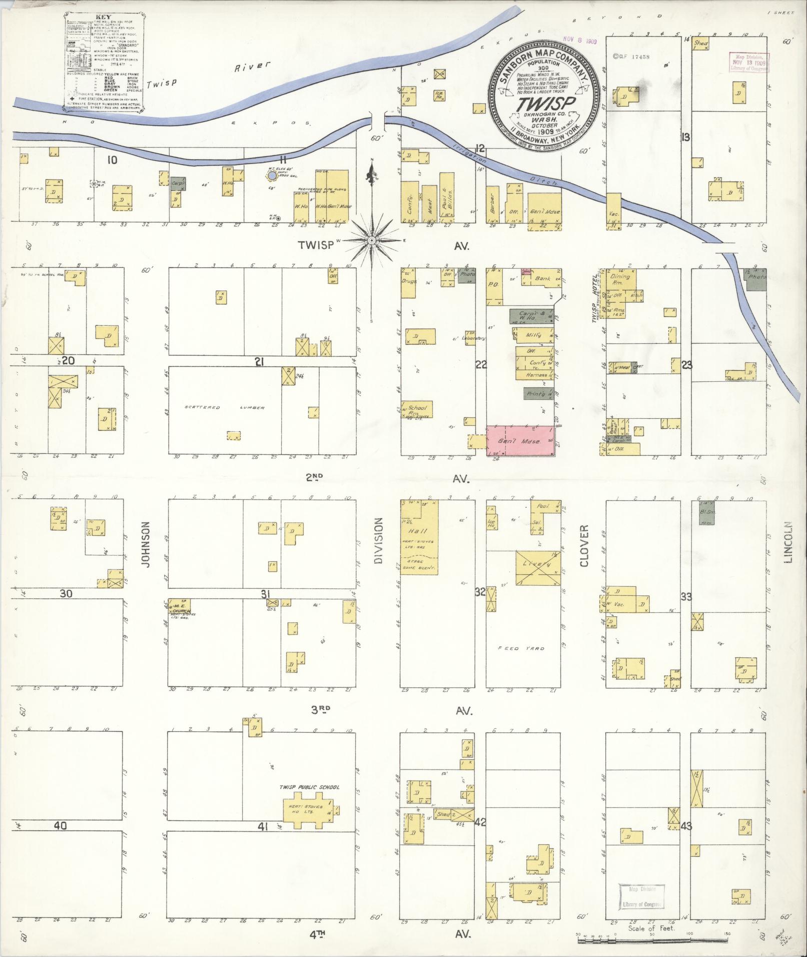 Sanborn Fire Insurance Map from Twisp, Okanogan County, Washington (1909), Sheet #0001 - Historic Sanborn Fire Insurance Map Print, vintage old map wall art, antique decor, genealogy gift, Washington Washington map