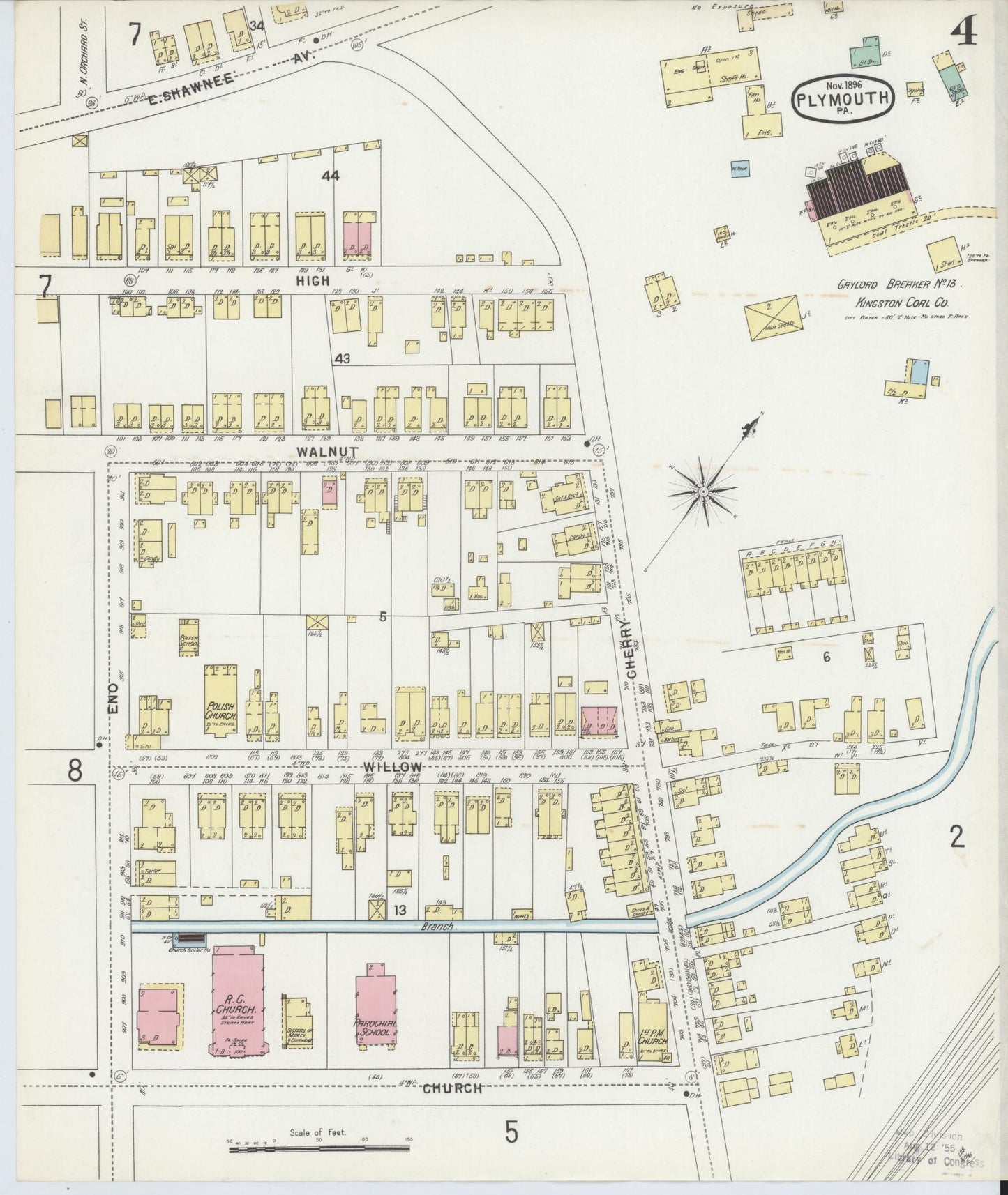 Sanborn Fire Insurance Map from Plymouth, Luzerne County, Pennsylvania (1896), Sheet #0004 - Complete Map Set gallery image, historic Sanborn map, vintage wall art, Pennsylvania Pennsylvania