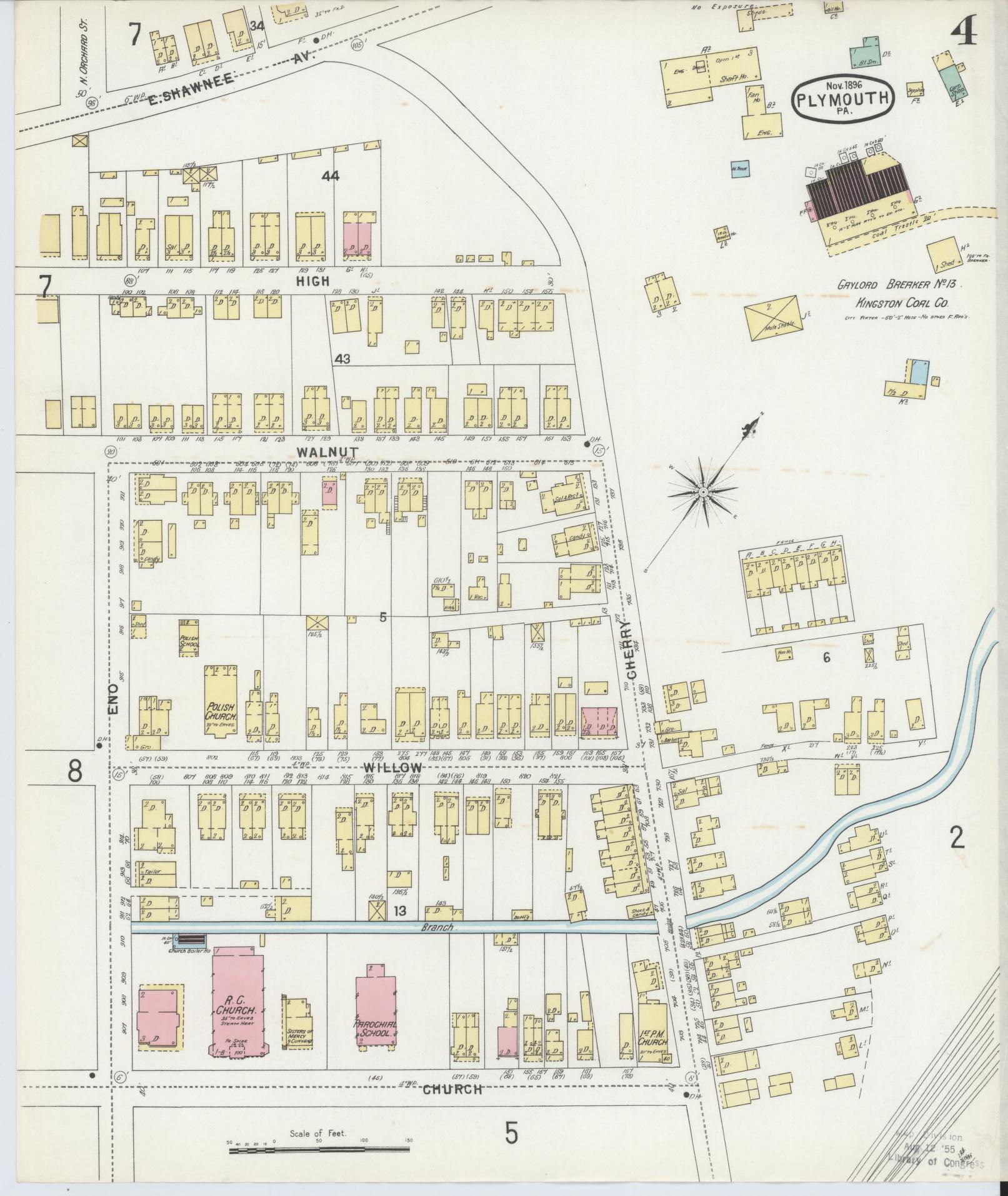 Sanborn Fire Insurance Map from Plymouth, Luzerne County, Pennsylvania (1896), Sheet #0004 - Complete Map Set gallery image, historic Sanborn map, vintage wall art, Pennsylvania Pennsylvania