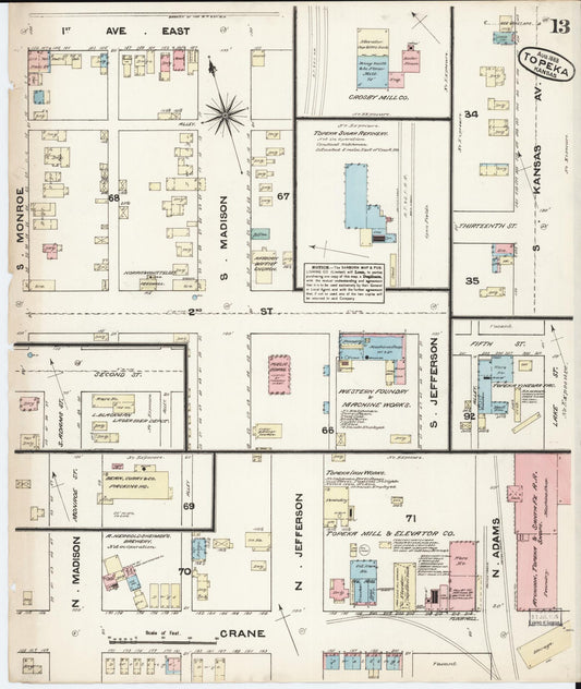 Sanborn Fire Insurance Map from Topeka, Shawnee County, Kansas (1883), Sheet #0013 - Historic Sanborn Fire Insurance Map Print, vintage old map wall art, antique decor, genealogy gift, Kansas Kansas map