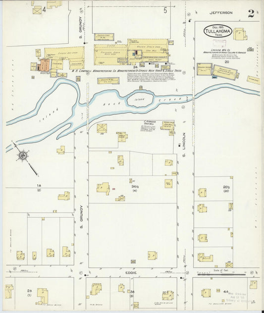 Sanborn Fire Insurance Map from Tullahoma, Coffee County, Tennessee (1913), Sheet #0002 - Historic Sanborn Fire Insurance Map Print, vintage old map wall art, antique decor, genealogy gift, Tennessee Tennessee map