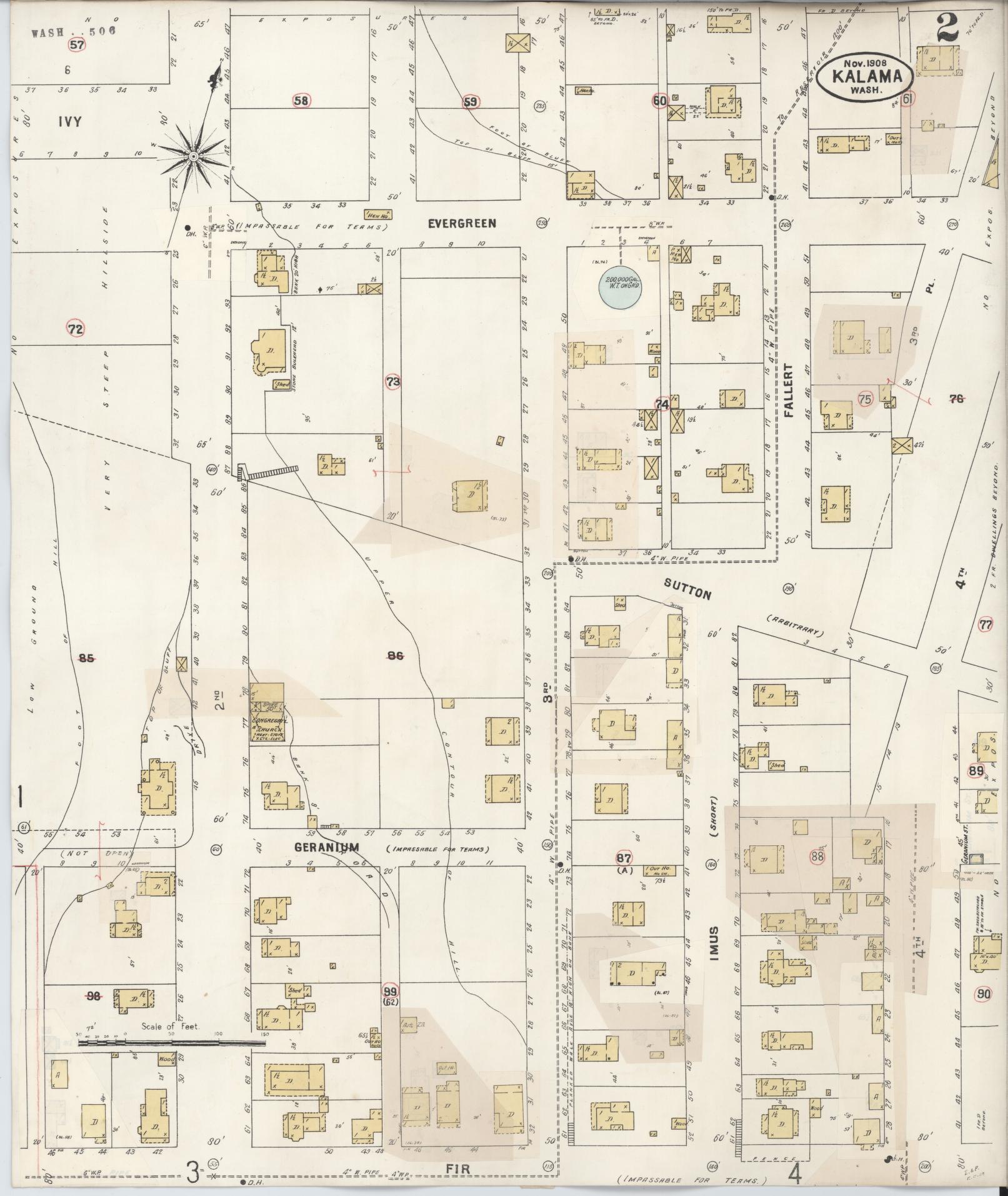 Sanborn Fire Insurance Map from Kalama, Cowlitz County, Washington (1930), Sheet #0002 - Complete Map Set gallery image, historic Sanborn map, vintage wall art, Washington Washington