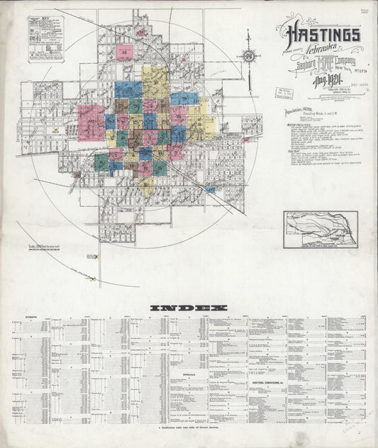 Sanborn Fire Insurance Map from Hastings, Adams County, Nebraska (1924), Sheet #0001 - Historic Sanborn Fire Insurance Map Print, vintage old map wall art, antique decor, genealogy gift, Nebraska Nebraska map