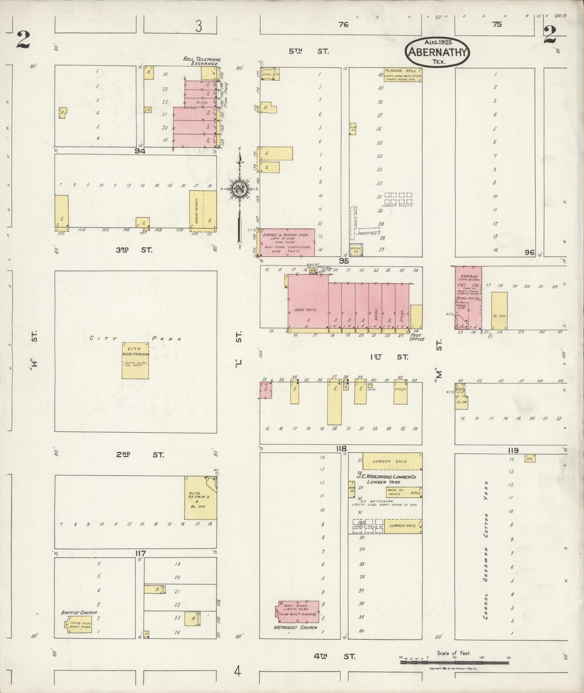 Sanborn Fire Insurance Map from Abernathy, Hale County, Texas (1925), Sheet #0002 - Historic Sanborn Fire Insurance Map Print, vintage old map wall art, antique decor, genealogy gift, Texas Texas map