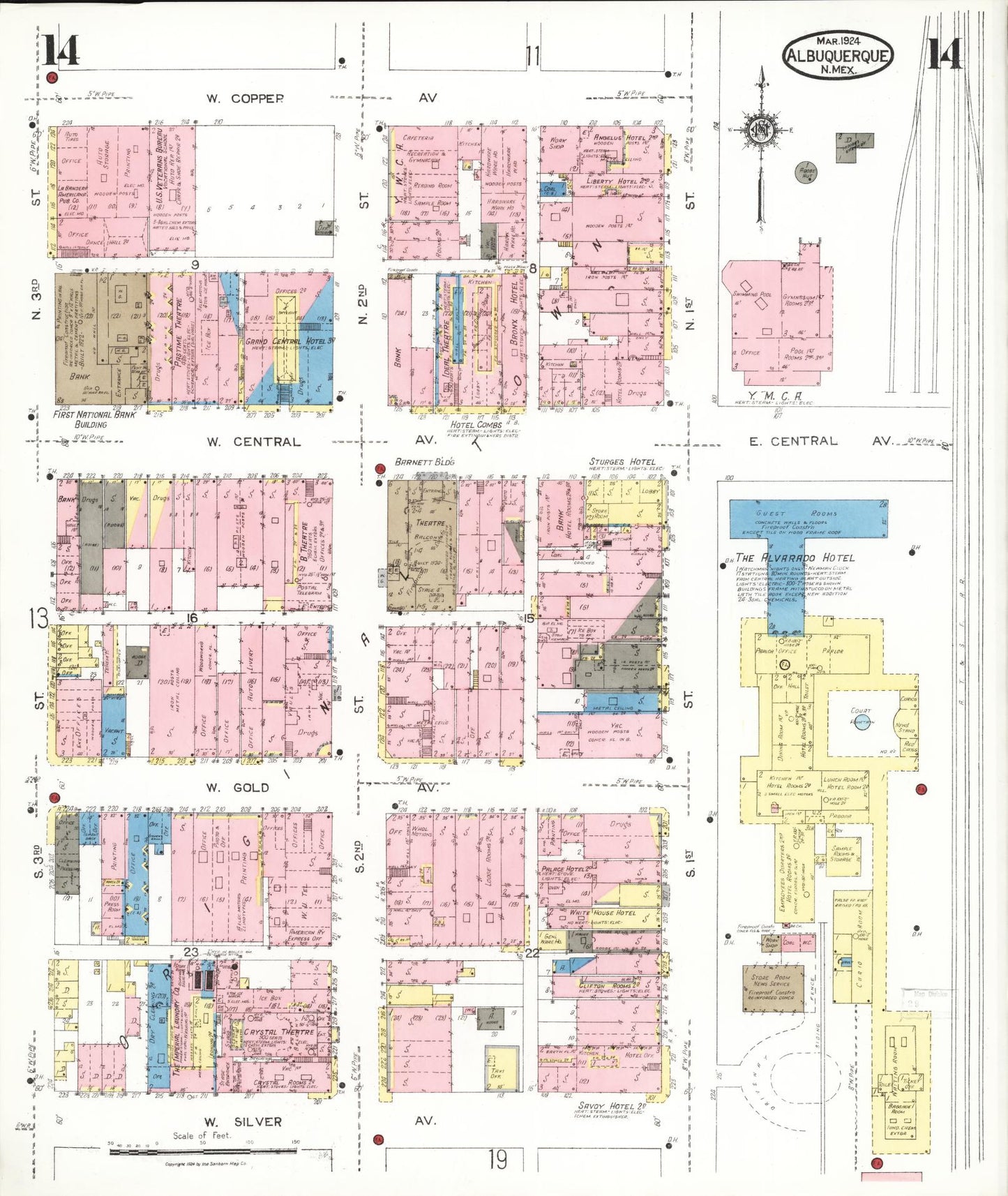 Sanborn Fire Insurance Map from Albuquerque, Bernalillo County, New Mexico (1924), Sheet #0014 - Complete Map Set gallery image, historic Sanborn map, vintage wall art, New Mexico New Mexico