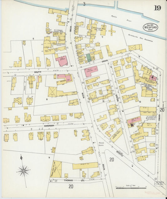 Sanborn Fire Insurance Map from Medford, Middlesex County, Massachusetts (1903), Sheet #0019 - Historic Sanborn Fire Insurance Map Print, vintage old map wall art, antique decor, genealogy gift, Massachusetts Massachusetts map
