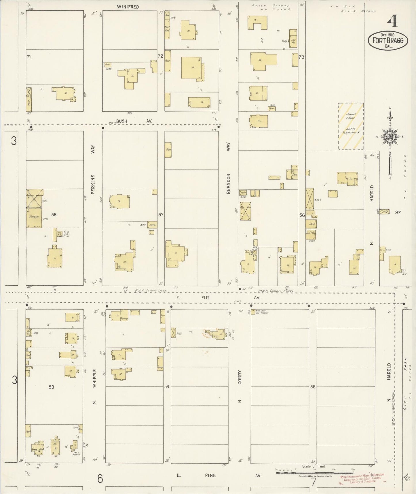 Sanborn Fire Insurance Map from Fort Bragg, Mendocino County, California (1919), Sheet #0004 - Historic Sanborn Fire Insurance Map Print, vintage old map wall art, antique decor, genealogy gift, California California map