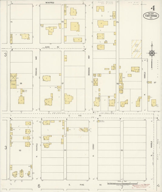 Sanborn Fire Insurance Map from Fort Bragg, Mendocino County, California (1919), Sheet #0004 - Historic Sanborn Fire Insurance Map Print, vintage old map wall art, antique decor, genealogy gift, California California map