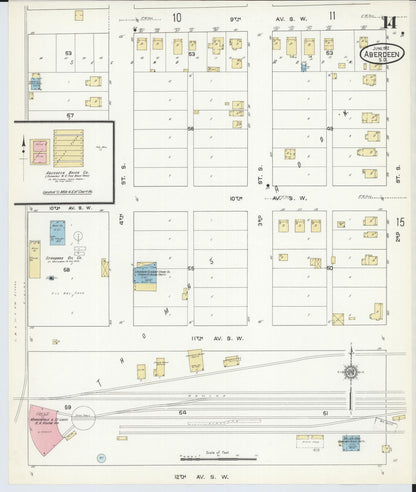 Sanborn Fire Insurance Map from Aberdeen, Brown County, South Dakota (1912), Sheet #0014 - Complete Map Set gallery image, historic Sanborn map, vintage wall art, South Dakota South Dakota