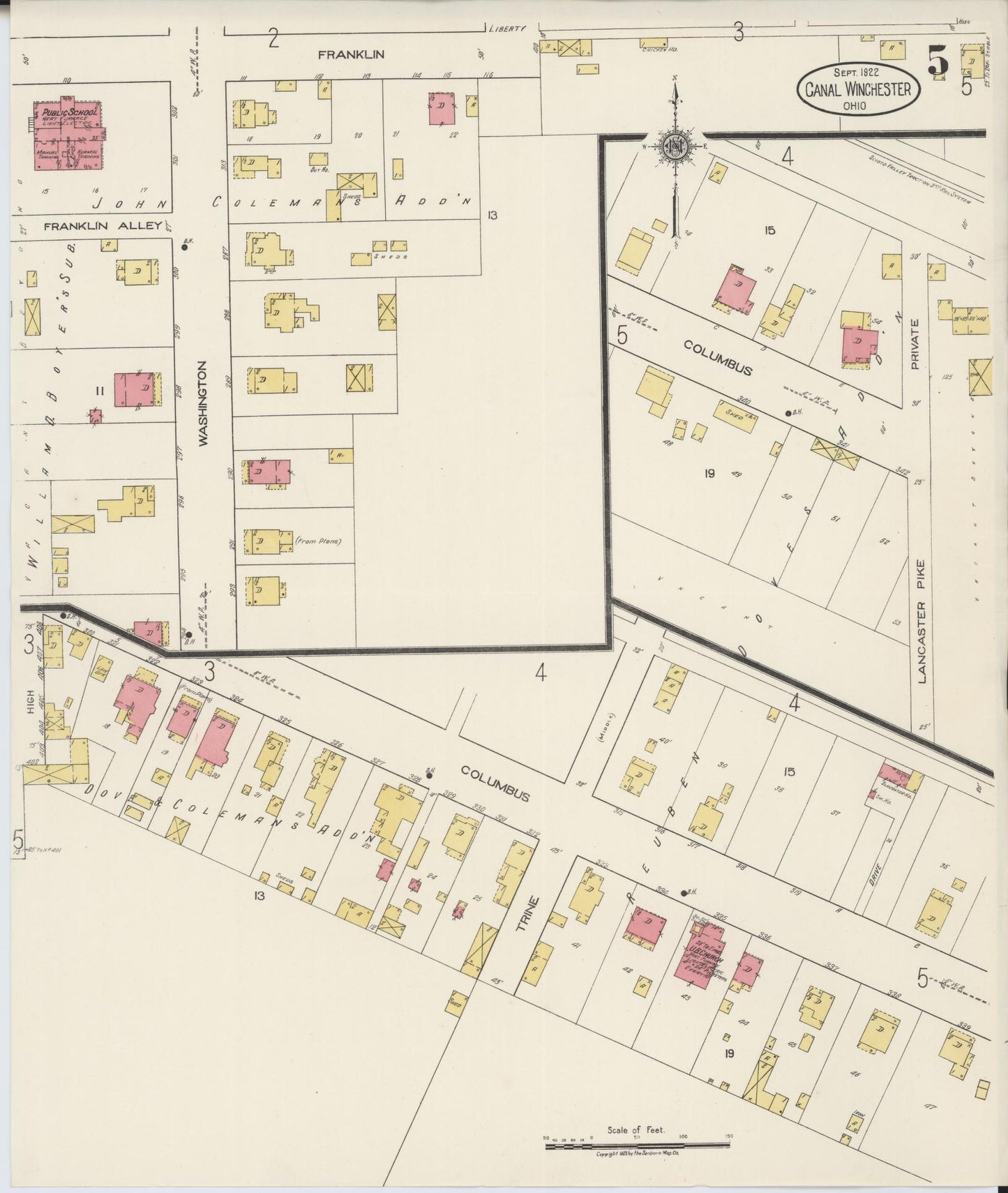 Sanborn Fire Insurance Map from Canal Winchester, Franklin County, Ohio (1922), Sheet #0005 - Complete Map Set gallery image, historic Sanborn map, vintage wall art, Ohio Ohio