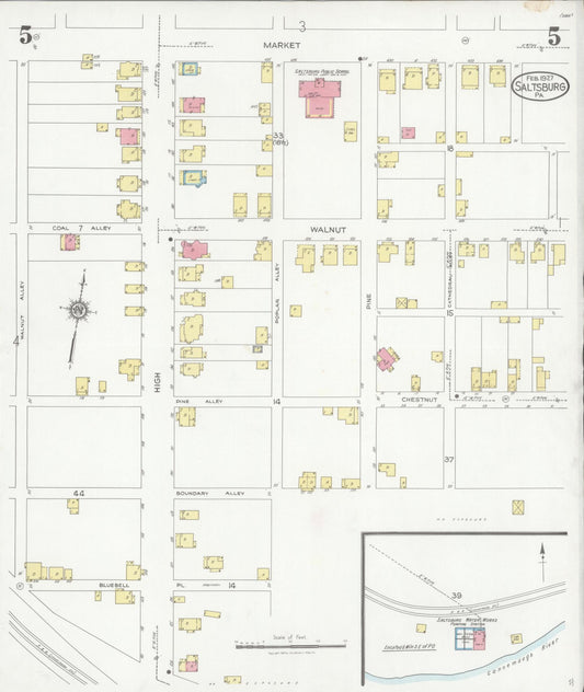 Sanborn Fire Insurance Map from Saltsburg, Indiana County, Pennsylvania (1927), Sheet #0005 - Historic Sanborn Fire Insurance Map Print, vintage old map wall art, antique decor, genealogy gift, Pennsylvania Pennsylvania map
