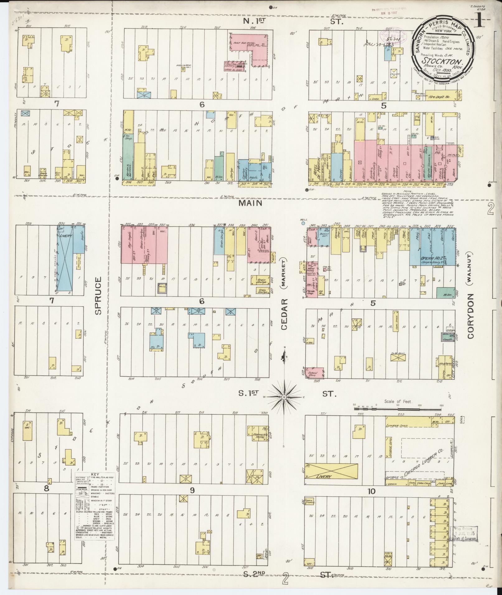 Sanborn Fire Insurance Map from Stockton, Rooks County, Kansas (1893), Sheet #0001 - Historic Sanborn Fire Insurance Map Print, vintage old map wall art, antique decor, genealogy gift, Kansas Kansas map