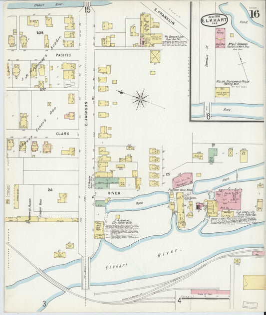 Sanborn Fire Insurance Map from Elkhart, Elkhart County, Indiana (1896), Sheet #0016 - Historic Sanborn Fire Insurance Map Print, vintage old map wall art, antique decor, genealogy gift, Indiana Indiana map
