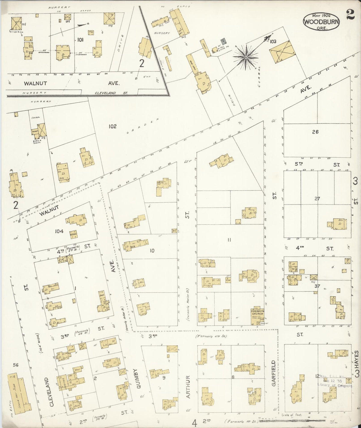 Sanborn Fire Insurance Map from Woodburn, Marion County, Oregon (1906), Sheet #0002 - Historic Sanborn Fire Insurance Map Print, vintage old map wall art, antique decor, genealogy gift, Oregon Oregon map