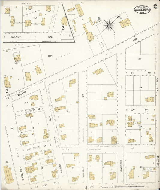 Sanborn Fire Insurance Map from Woodburn, Marion County, Oregon (1906), Sheet #0002 - Historic Sanborn Fire Insurance Map Print, vintage old map wall art, antique decor, genealogy gift, Oregon Oregon map