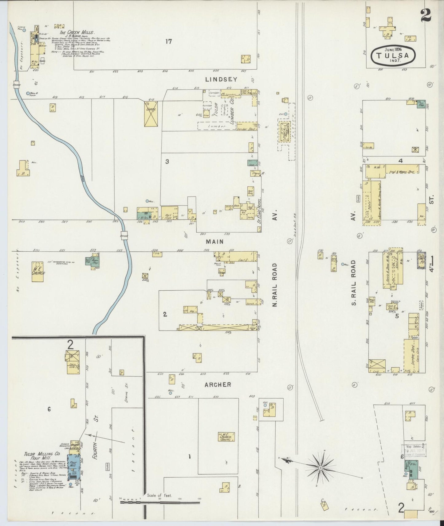 Sanborn Fire Insurance Map from Tulsa, Tulsa County, Oklahoma (1896), Sheet #0002 - Complete Map Set gallery image, historic Sanborn map, vintage wall art, Oklahoma Oklahoma