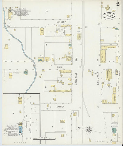 Sanborn Fire Insurance Map from Tulsa, Tulsa County, Oklahoma (1896), Sheet #0002 - Complete Map Set gallery image, historic Sanborn map, vintage wall art, Oklahoma Oklahoma