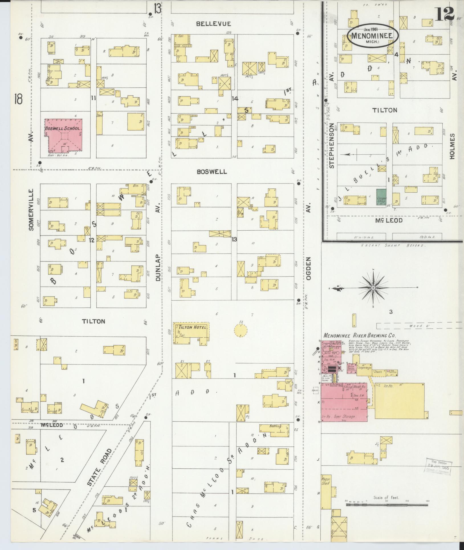Sanborn Fire Insurance Map from Menominee, Menominee County, Michigan (1901), Sheet #0012 - Complete Map Set gallery image, historic Sanborn map, vintage wall art, Michigan Michigan