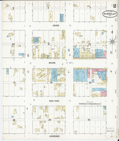 Sanborn Fire Insurance Map from Humboldt, Allen County, Kansas (1888), Sheet #0002 - Complete Map Set gallery image, historic Sanborn map, vintage wall art, Kansas Kansas