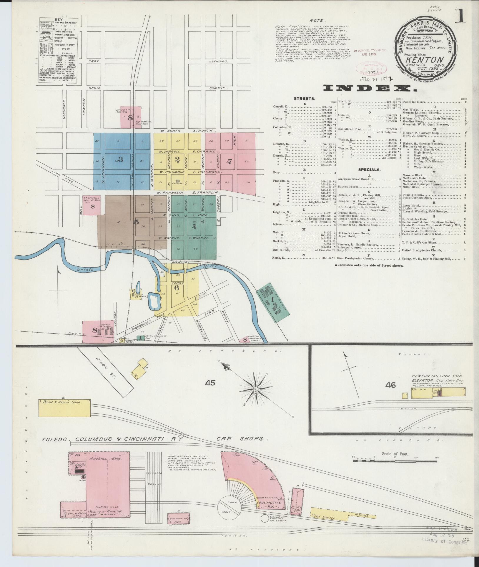 Sanborn Fire Insurance Map from Kenton, Hardin County, Ohio (1892), Sheet #0001 - Historic Sanborn Fire Insurance Map Print, vintage old map wall art, antique decor, genealogy gift, Ohio Ohio map