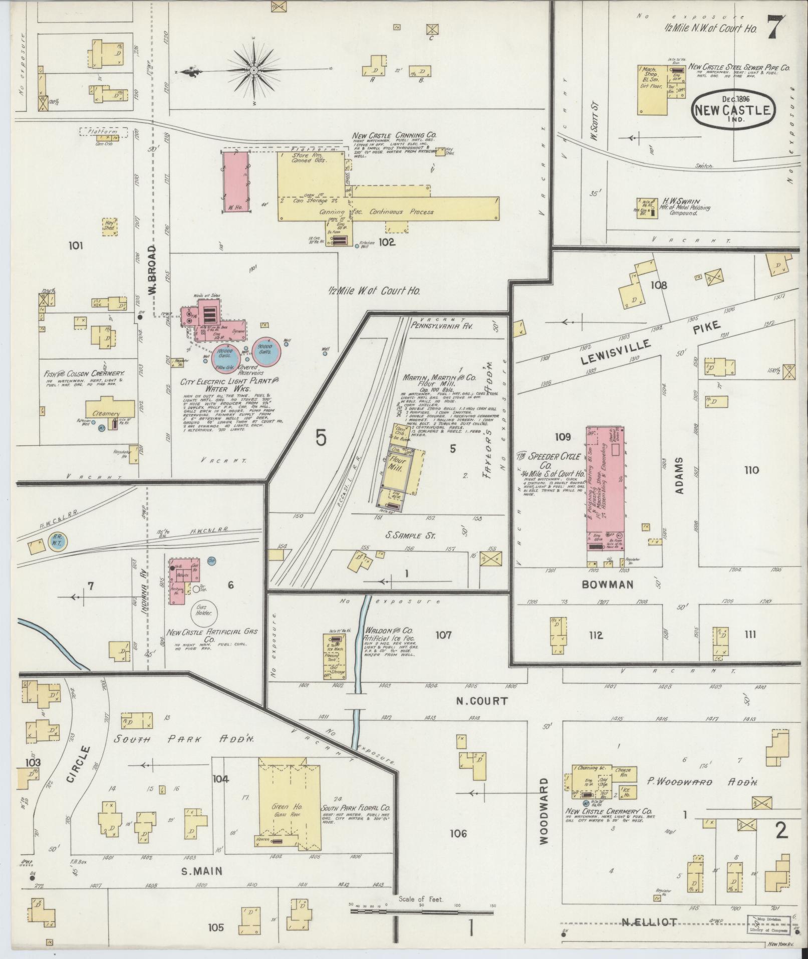 Sanborn Fire Insurance Map from New Castle, Henry County, Indiana (1896), Sheet #0007 - Complete Map Set gallery image, historic Sanborn map, vintage wall art, Indiana Indiana