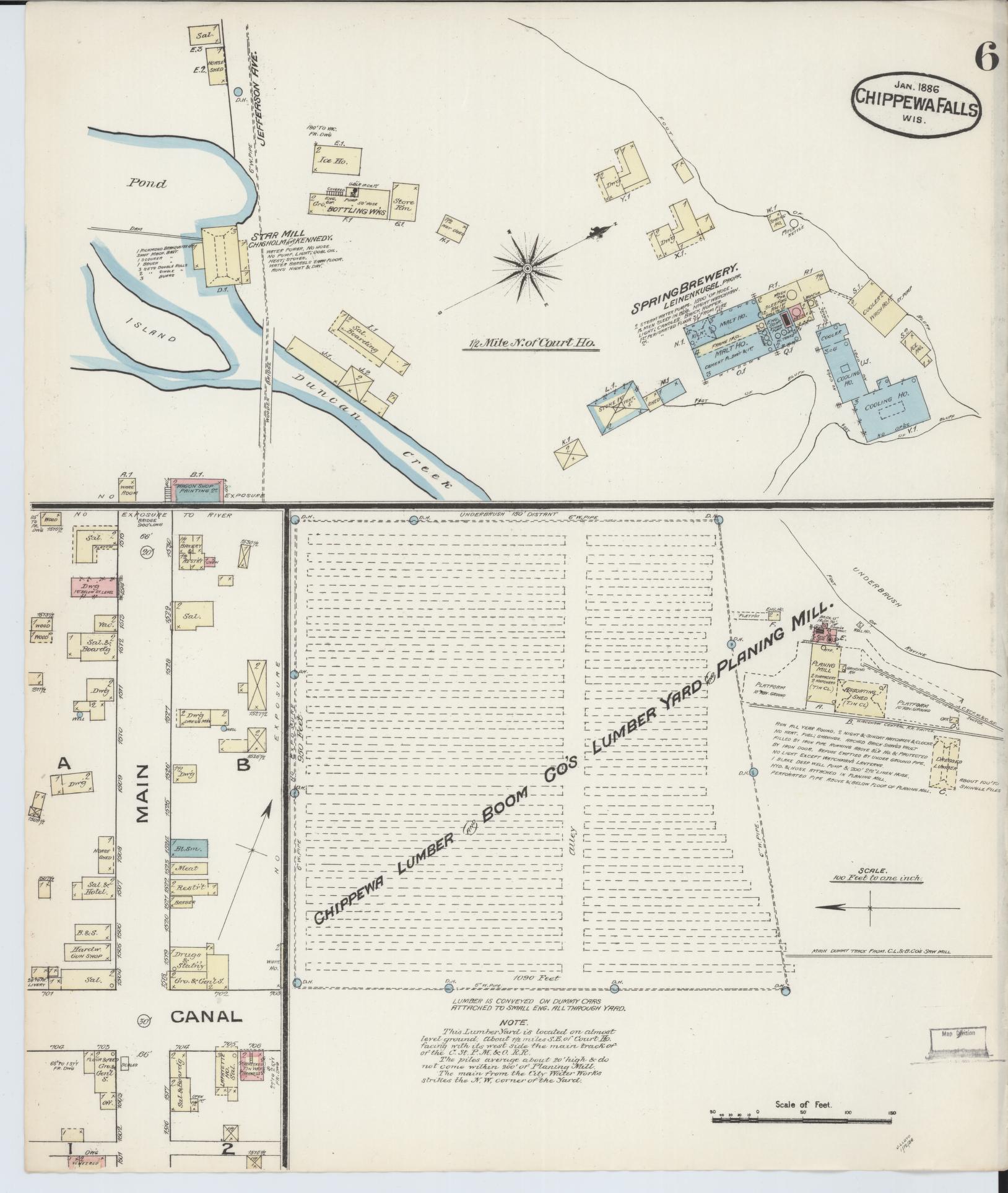 Sanborn Fire Insurance Map from Chippewa Falls, Chippewa County, Wisconsin (1886), Sheet #0006 - Complete Map Set gallery image, historic Sanborn map, vintage wall art, Wisconsin Wisconsin