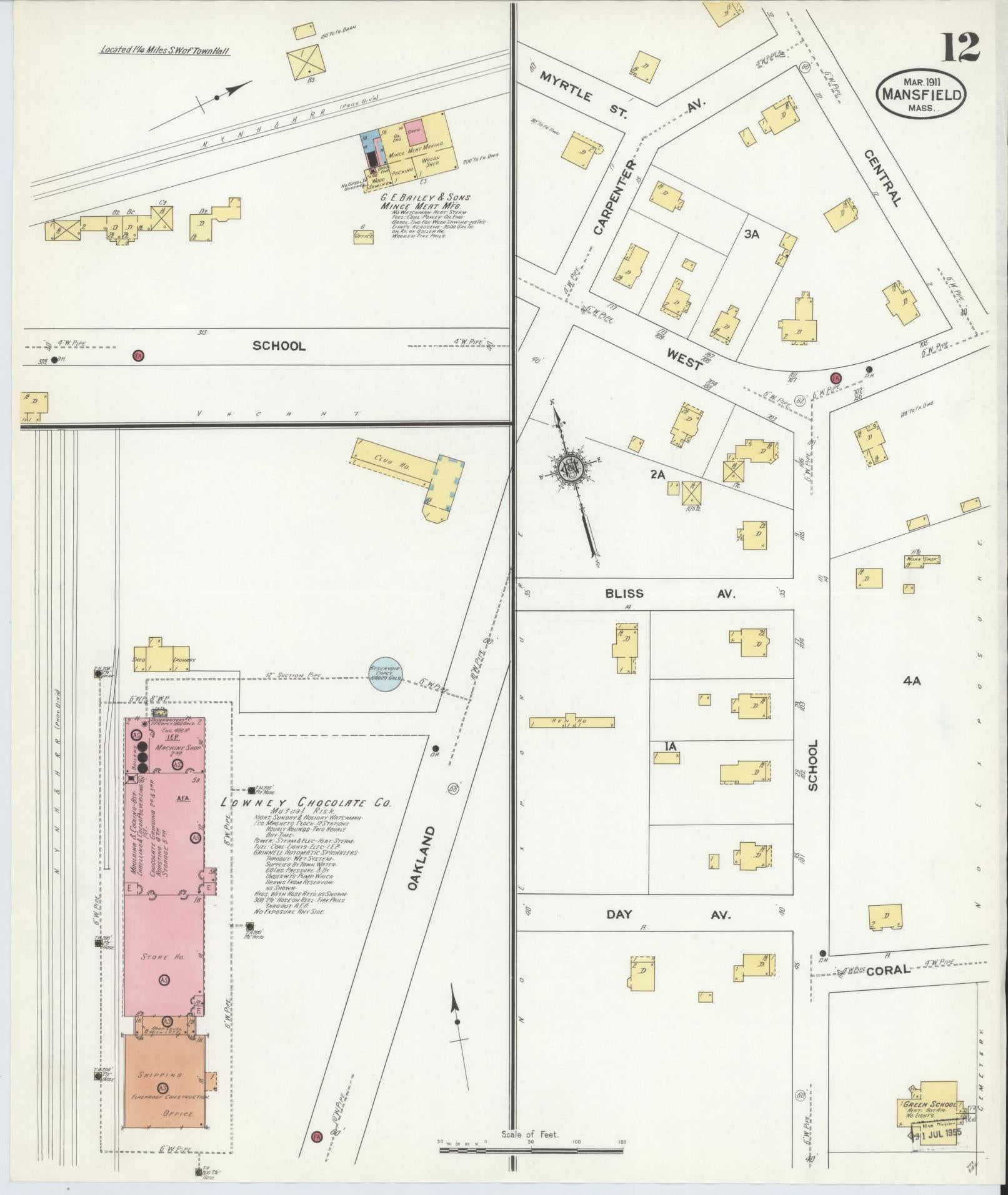 Sanborn Fire Insurance Map from Mansfield, Bristol County, Massachusetts (1911), Sheet #0012 - Complete Map Set gallery image, historic Sanborn map, vintage wall art, Massachusetts Massachusetts