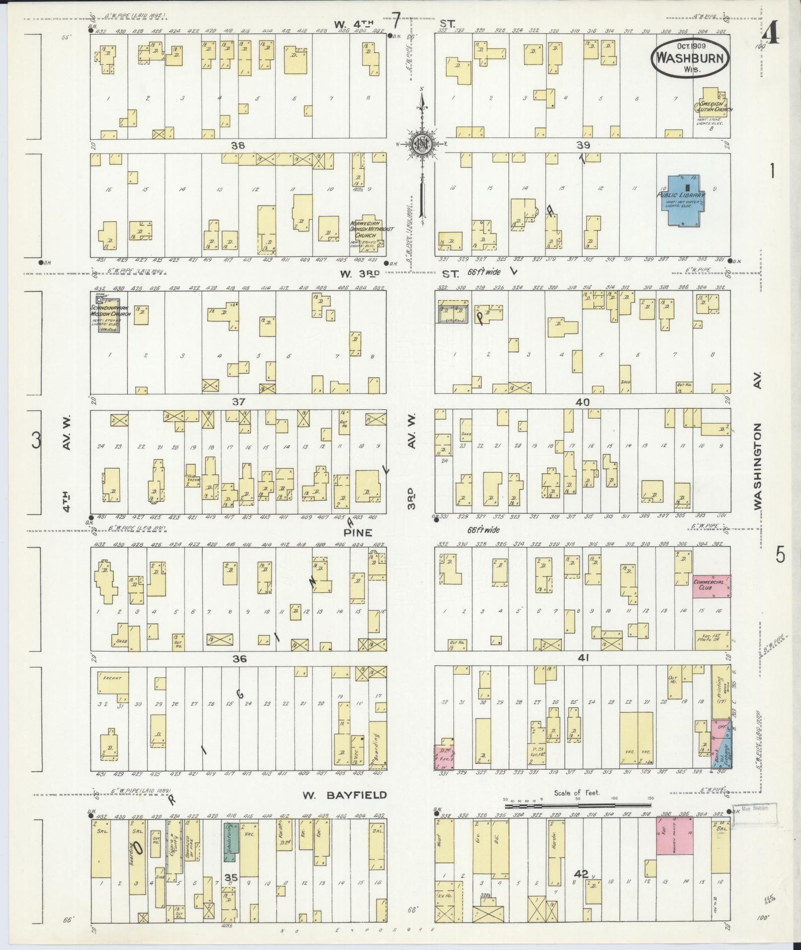 Sanborn Fire Insurance Map from Washburn, Bayfield County, Wisconsin (1909), Sheet #0004 - Historic Sanborn Fire Insurance Map Print, vintage old map wall art, antique decor, genealogy gift, Wisconsin Wisconsin map