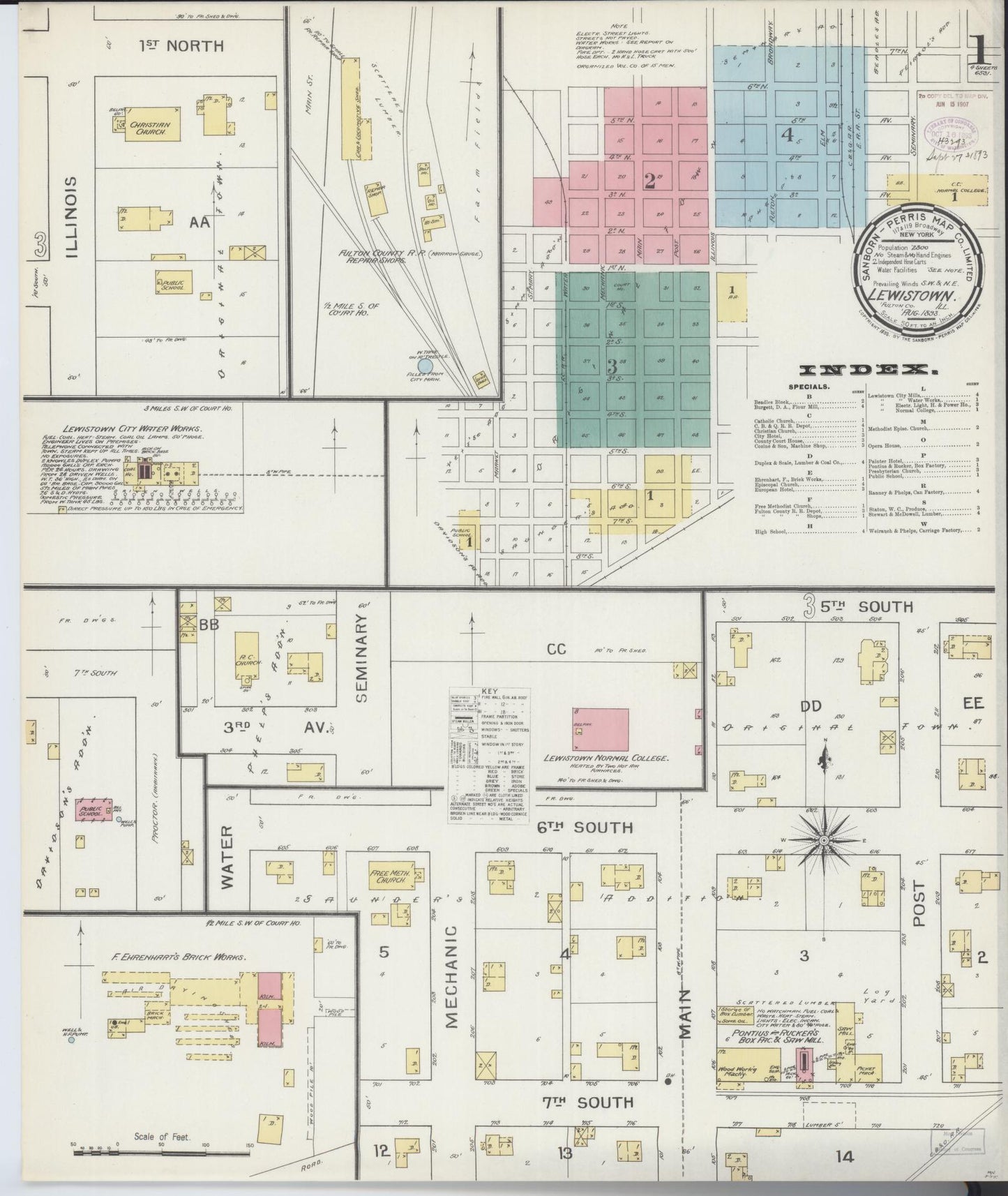 Sanborn Fire Insurance Map from Lewistown, Fulton County, Illinois (1893), Sheet #0001 - Complete Map Set gallery image, historic Sanborn map, vintage wall art, Illinois Illinois
