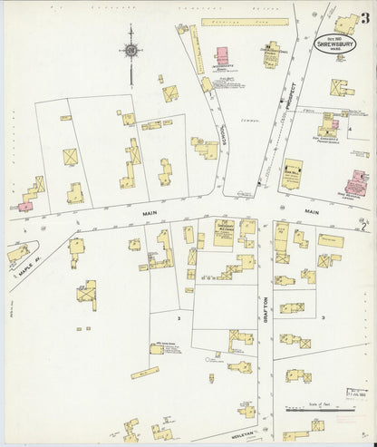 Sanborn Fire Insurance Map from Shrewsbury, Worcester County, Massachusetts (1910), Sheet #0003 - Complete Map Set gallery image, historic Sanborn map, vintage wall art, Massachusetts Massachusetts