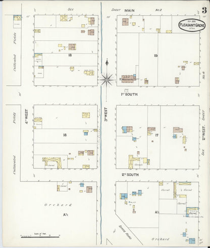 Sanborn Fire Insurance Map from Pleasant Grove, Utah County, Utah (1890), Sheet #0003 - Complete Map Set gallery image, historic Sanborn map, vintage wall art, Pleasant Grove Utah