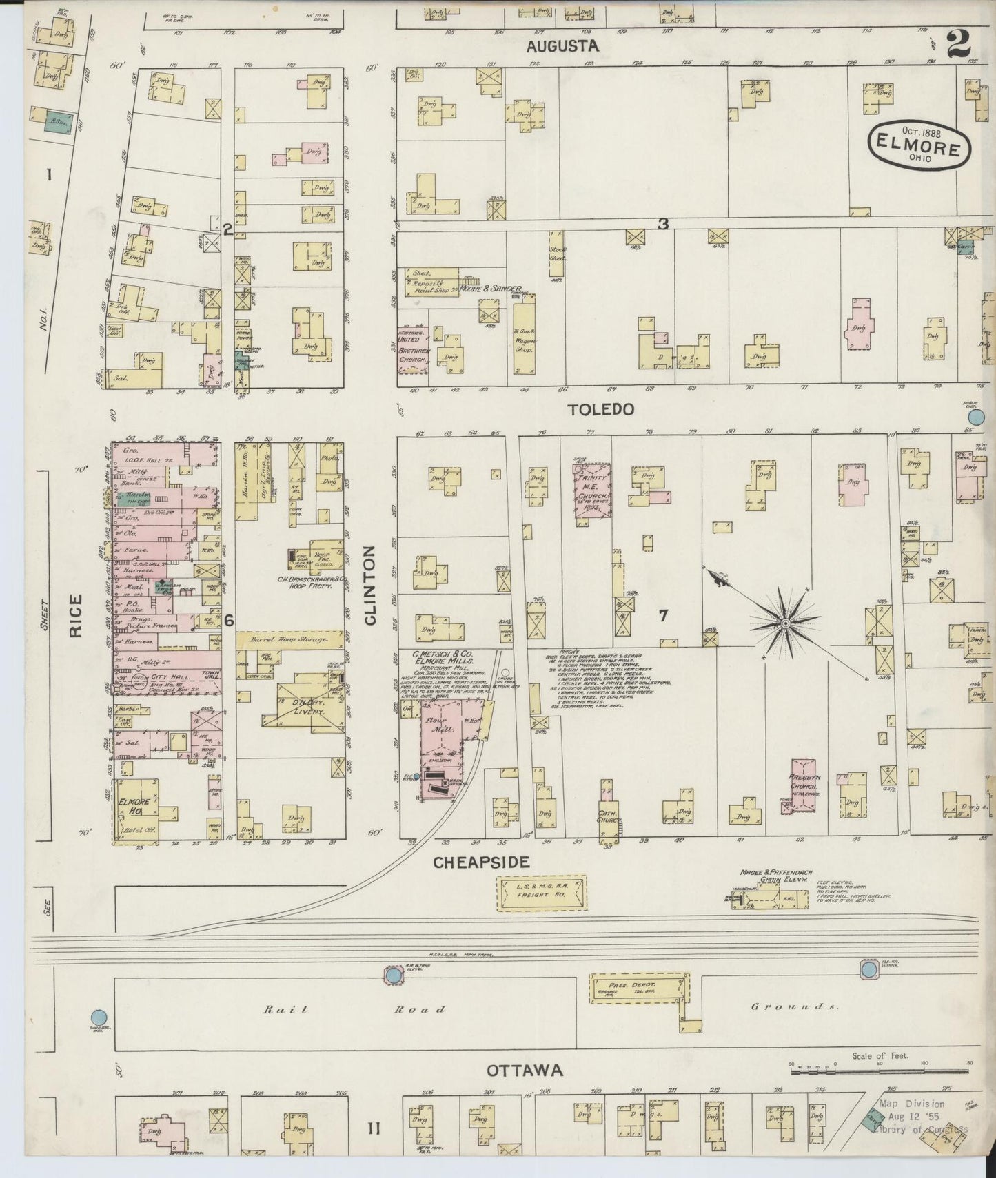 Sanborn Fire Insurance Map from Elmore, Ottawa County, Ohio (1888), Sheet #0002 - Historic Sanborn Fire Insurance Map Print, vintage old map wall art, antique decor, genealogy gift, Ohio Ohio map