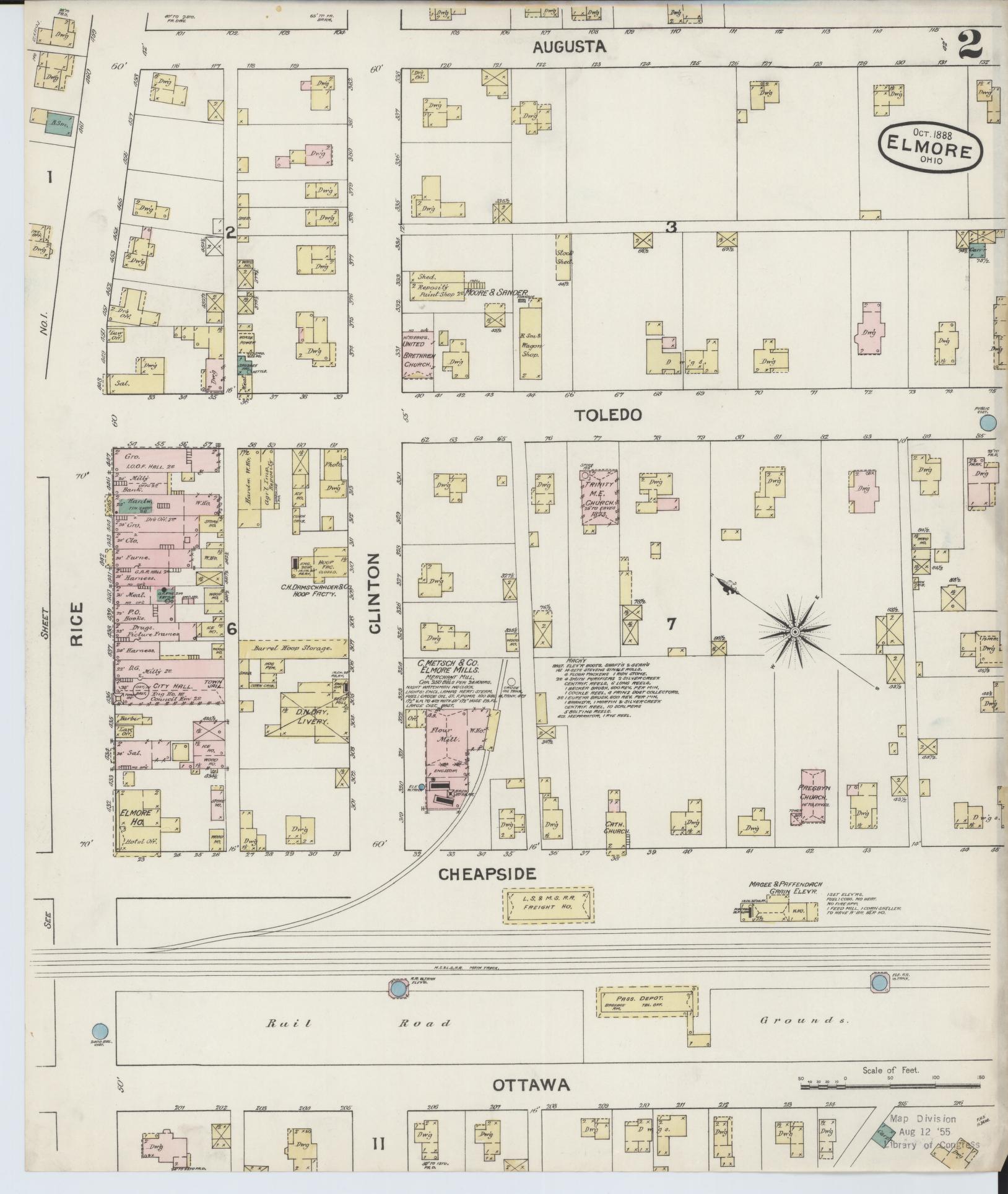 Sanborn Fire Insurance Map from Elmore, Ottawa County, Ohio (1888), Sheet #0002 - Historic Sanborn Fire Insurance Map Print, vintage old map wall art, antique decor, genealogy gift, Ohio Ohio map