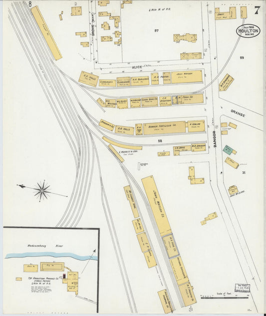 Sanborn Fire Insurance Map from Houlton, Aroostook County, Maine (1906), Sheet #0007 - Historic Sanborn Fire Insurance Map Print, vintage old map wall art, antique decor, genealogy gift, Maine Maine map