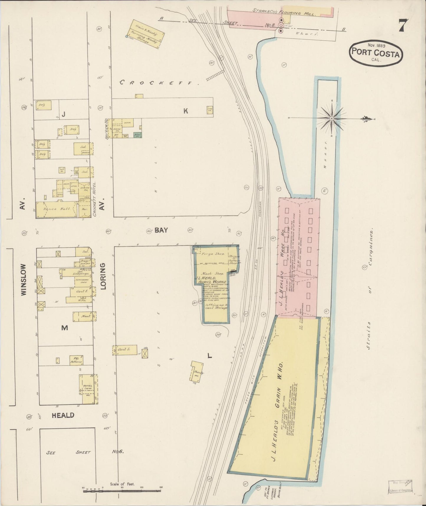 Sanborn Fire Insurance Map from Port Costa, Contra Costa County, California (1889), Sheet #0007 - Complete Map Set gallery image, historic Sanborn map, vintage wall art, California California