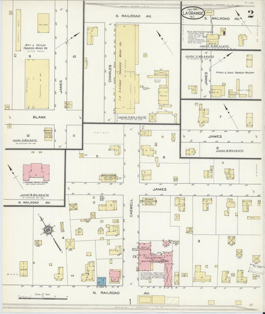 Sanborn Fire Insurance Map from La Grange, Lenoir County, North Carolina (1914), Sheet #0002 - Historic Sanborn Fire Insurance Map Print, vintage old map wall art, antique decor, genealogy gift, North Carolina North Carolina map