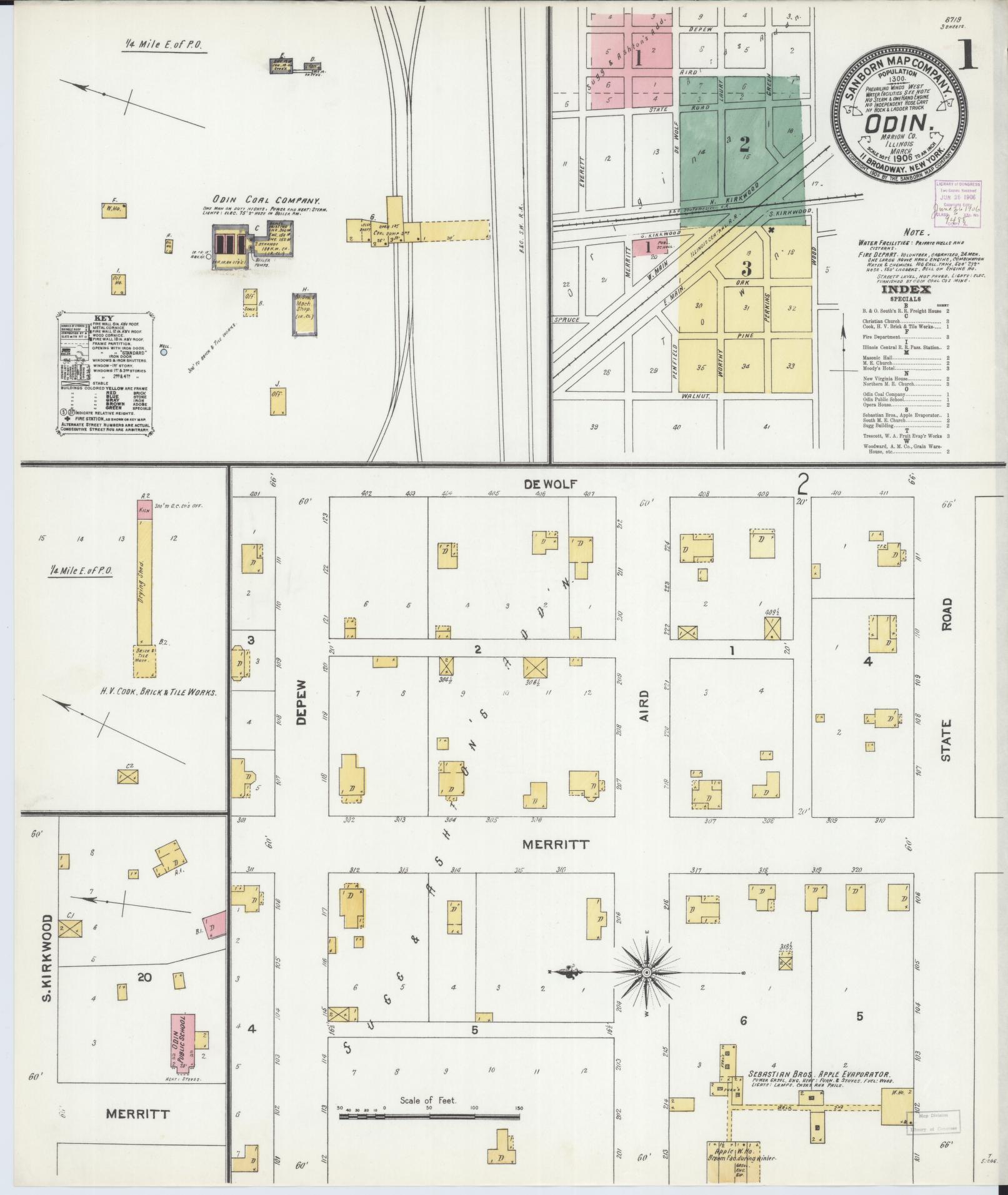 Sanborn Fire Insurance Map from Odin, Marion County, Illinois (1906), Sheet #0001 - Complete Map Set gallery image, historic Sanborn map, vintage wall art, Illinois Illinois