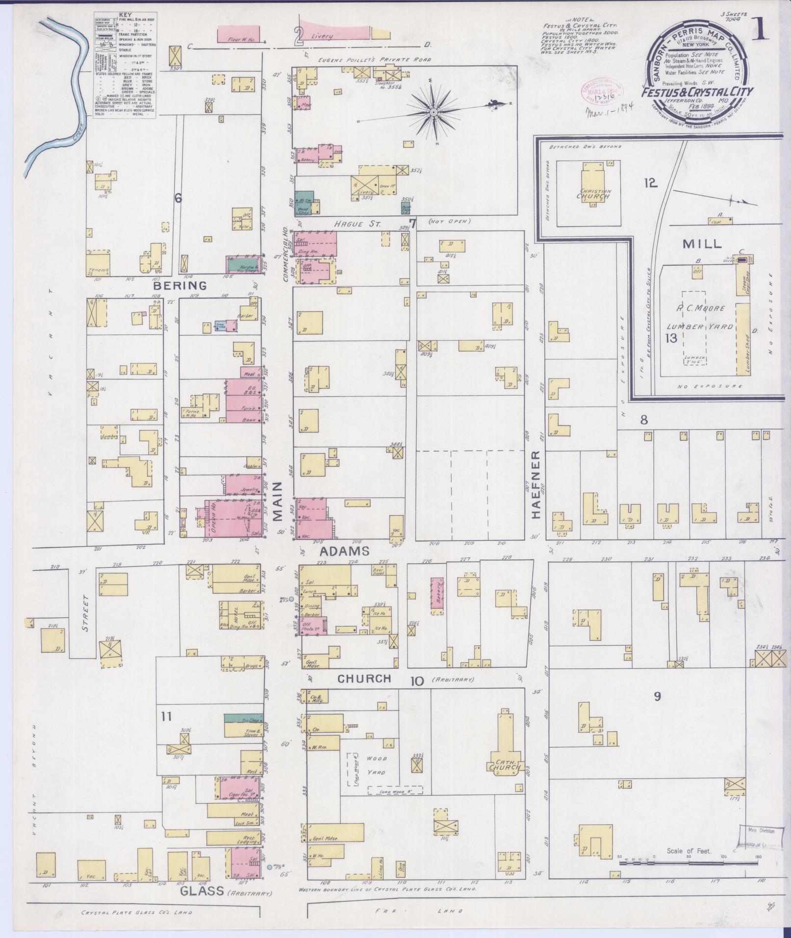 Sanborn Fire Insurance Map from Festus, Jefferson County, Missouri (1894), Sheet #0001 - Historic Sanborn Fire Insurance Map Print, vintage old map wall art, antique decor, genealogy gift, Missouri Missouri map