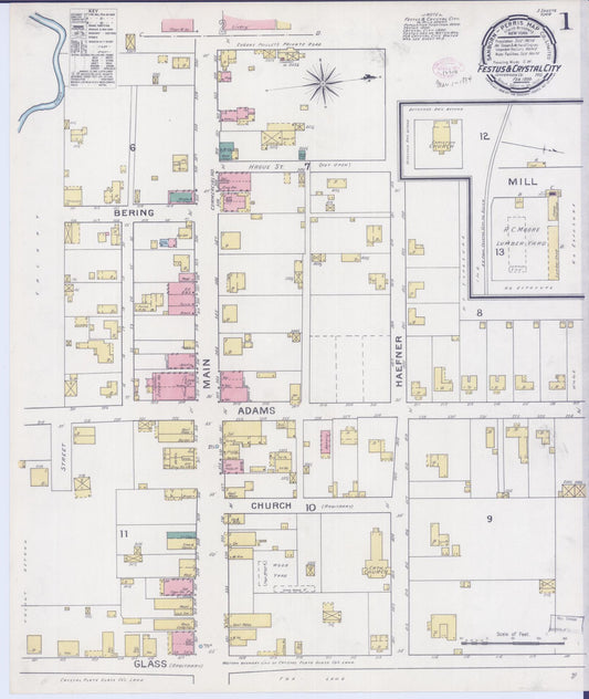 Sanborn Fire Insurance Map from Festus, Jefferson County, Missouri (1894), Sheet #0001 - Historic Sanborn Fire Insurance Map Print, vintage old map wall art, antique decor, genealogy gift, Missouri Missouri map