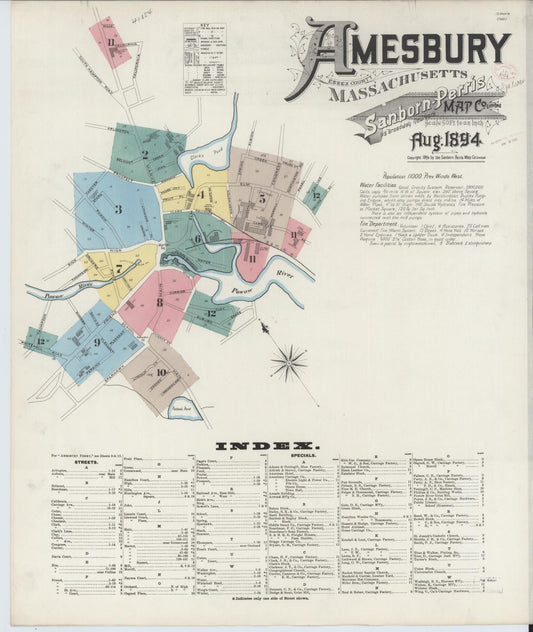 Sanborn Fire Insurance Map from Amesbury, Essex County, Massachusetts (1894), Sheet #0001 - Complete Map Set gallery image, historic Sanborn map, vintage wall art, Massachusetts Massachusetts