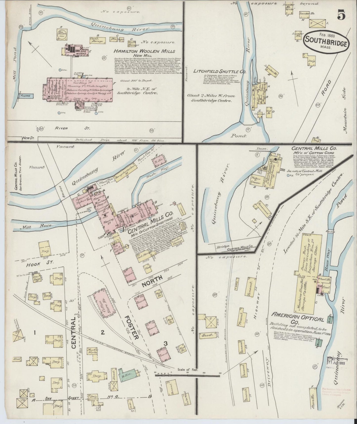 Sanborn Fire Insurance Map from Southbridge, Worcester County, Massachusetts (1888), Sheet #0005 - Complete Map Set gallery image, historic Sanborn map, vintage wall art, Massachusetts Massachusetts