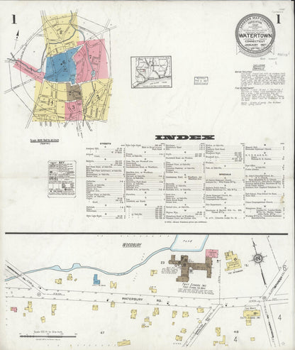 Sanborn Fire Insurance Map from Watertown, Litchfield County, Connecticut (1927), Sheet #0001 - Complete Map Set gallery image, historic Sanborn map, vintage wall art, Connecticut Connecticut
