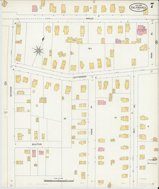 Sanborn Fire Insurance Map from Salamanca, Cattaraugus County, New York (1904), Sheet #0007 - Historic Sanborn Fire Insurance Map Print, vintage old map wall art, antique decor, genealogy gift, New York New York map