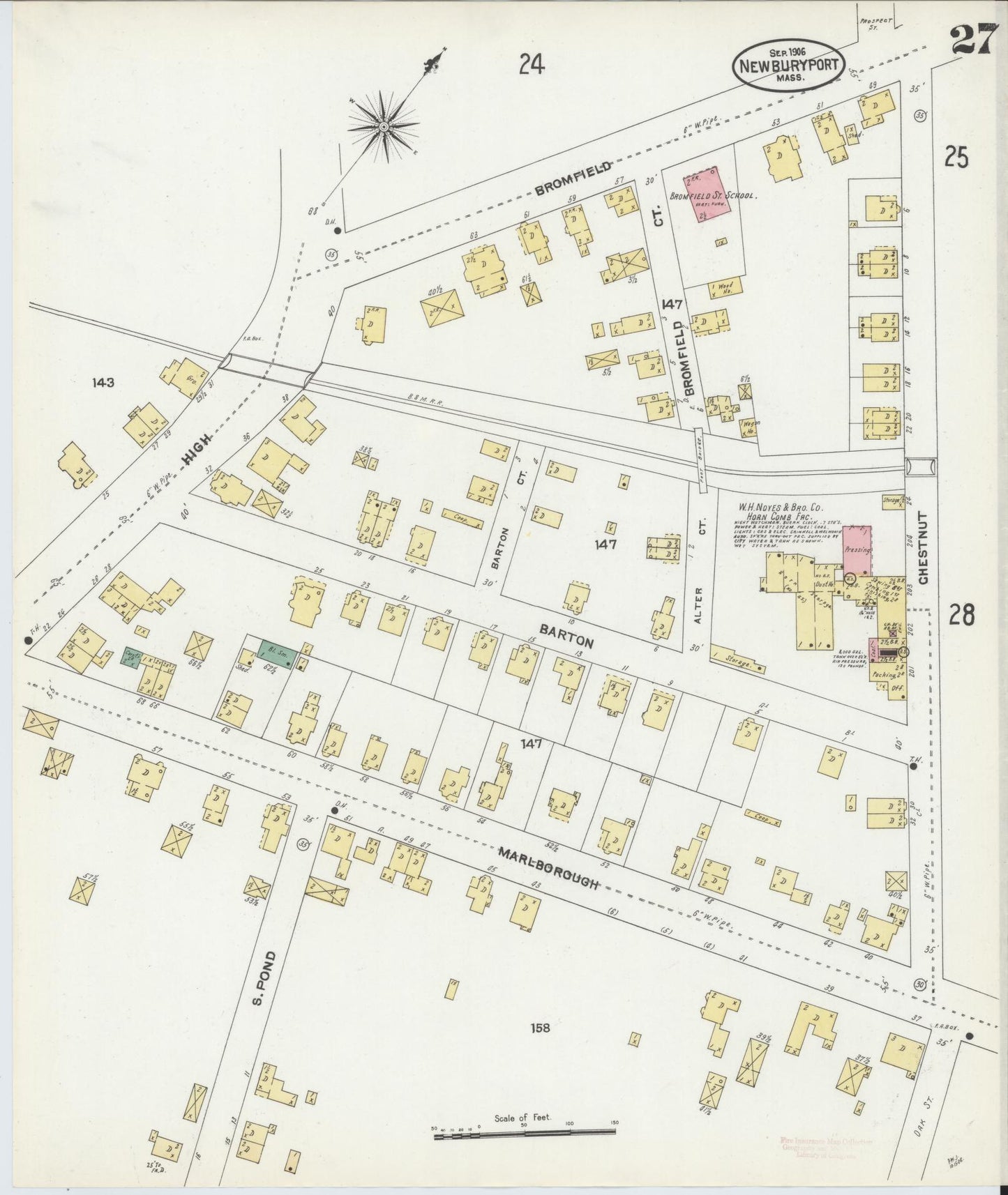 Sanborn Fire Insurance Map from Newburyport, Essex County, Massachusetts (1906), Sheet #0027 - Historic Sanborn Fire Insurance Map Print, vintage old map wall art, antique decor, genealogy gift, Massachusetts Massachusetts map