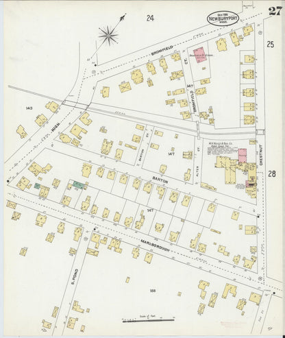 Sanborn Fire Insurance Map from Newburyport, Essex County, Massachusetts (1906), Sheet #0027 - Historic Sanborn Fire Insurance Map Print, vintage old map wall art, antique decor, genealogy gift, Massachusetts Massachusetts map
